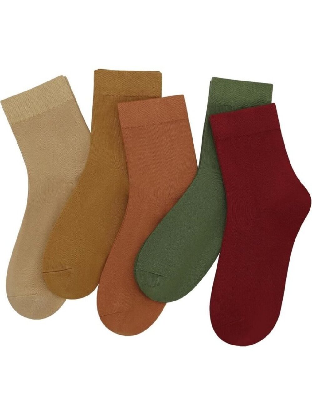 Women 5 Pairs Fall Colors Crew Thin Ankle Height Anti Odor Soft Ankle Socks